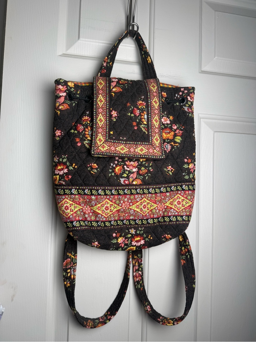 USED Vera Bradley Chocolat Backsack Retired Vintage Pattern